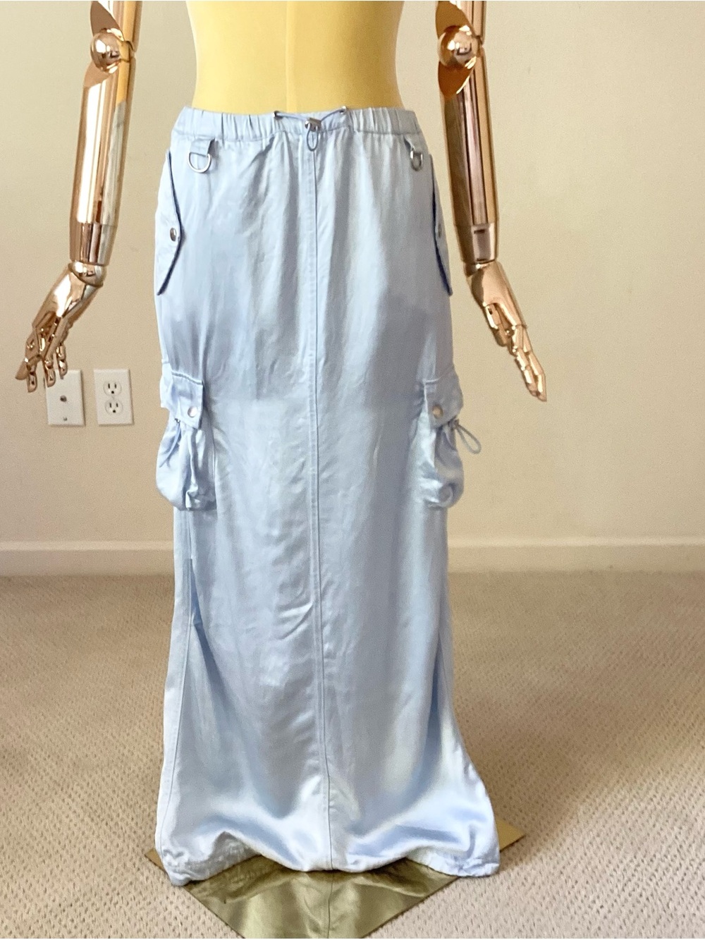 Coperni Light Blue Silk Cargo Maxi Skirt SZ 2 - Picture 4 of 8